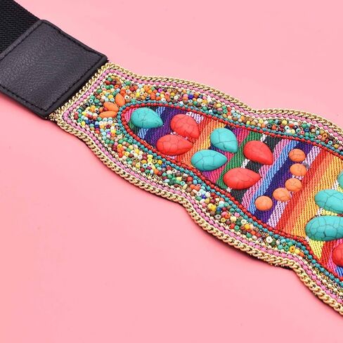 idealway Bohemian Women Belts Handmade Beads Ethnic Statement Wide Elastic Body Belt for Girls Women Dresses in Saudi Arabia