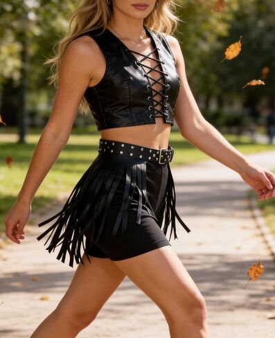 Women Fringe Belt Adjustable Faux Leather Waist Belt with Alloy Studs, Punk Festival Tassel Belt for Outfits(Waist 24.6-36.2in) in Saudi Arabia