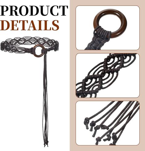 حزام بوهو المنسوج، حزام خصر نسائي من Bohe Rope جديلة، أحزمة خصر طويلة بشرابة، أحزمة حبل عصر النهضة لفستان إكسسوارات غربية هدية للسيدات لمحبي الأصدقاء in Kuwait