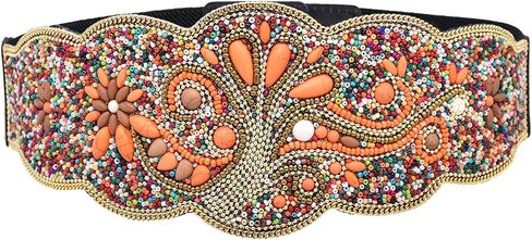 idealway Bohemian Women Belts Handmade Beads Ethnic Statement Wide Elastic Body Belt for Girls Women Dresses in Saudi Arabia