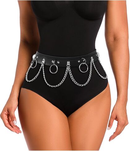 Women Punk Black Leather Waist Belt Layered Belly Chains Nightclub Rave Party Body Jewelry Accessories in Saudi Arabia