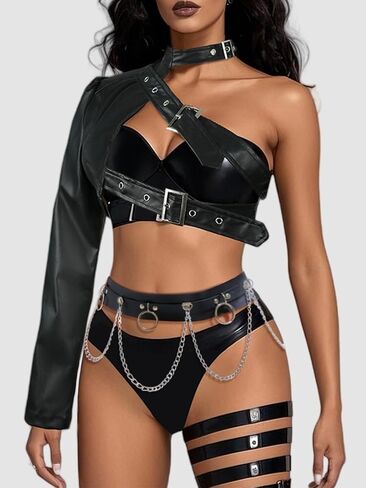 Women Punk Black Leather Waist Belt Layered Belly Chains Nightclub Rave Party Body Jewelry Accessories in Saudi Arabia