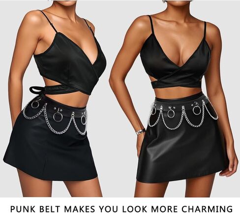 Women Punk Black Leather Waist Belt Layered Belly Chains Nightclub Rave Party Body Jewelry Accessories in Saudi Arabia