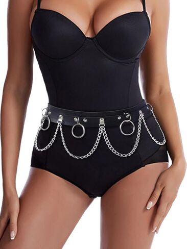 Women Punk Black Leather Waist Belt Layered Belly Chains Nightclub Rave Party Body Jewelry Accessories in Saudi Arabia