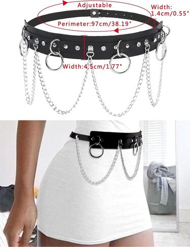 Women Punk Black Leather Waist Belt Layered Belly Chains Nightclub Rave Party Body Jewelry Accessories in Saudi Arabia