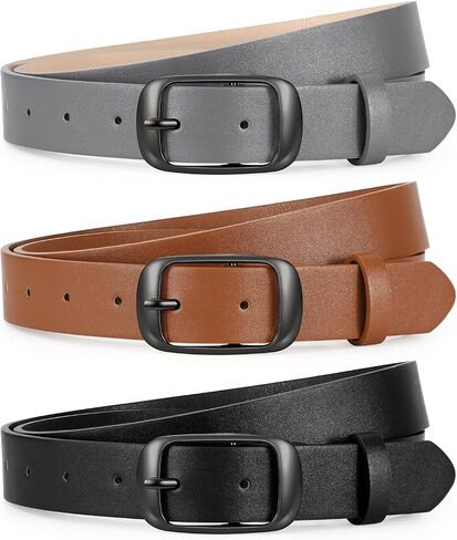 JASGOOD 3 Pack Women Belts for Jeans Pants Fashion Leather Waist Belt for Women with Gun Buckle,Black+Brown+Gray in Kuwait