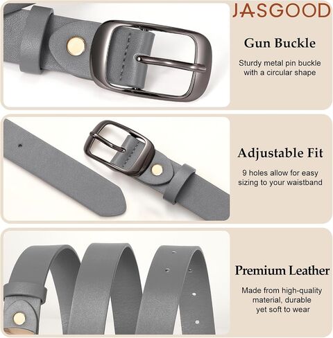 JASGOOD 3 Pack Women Belts for Jeans Pants Fashion Leather Waist Belt for Women with Gun Buckle,Black+Brown+Gray in Kuwait