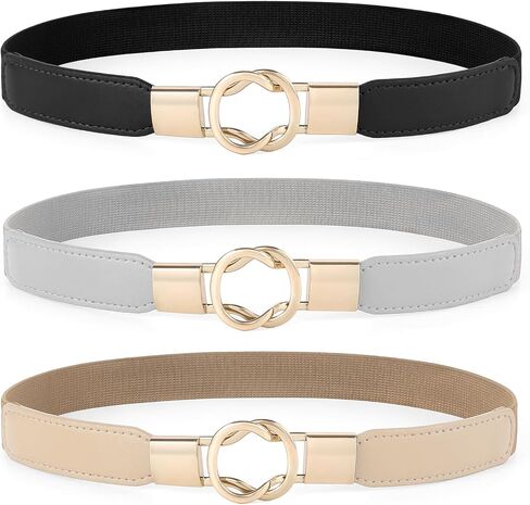 3 Pack Stretchy Belts for Women Elastic Adjustable Ladies Waist Belt with Gold Buckle for Dresses in Saudi Arabia