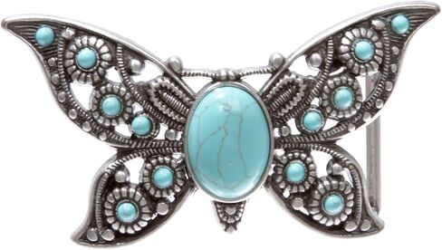Women's Casual Jean Belt with Perforated Turquoise Stone Butterfly Belt Buckle in Kuwait