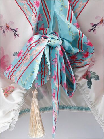 RoseSeek Women's Plus Size Boho Floral Tie Front Blouses V Neck Dolman Long Sleeve Shirts Vacation Poncho Tops in Kuwait