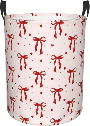 Pink Bow Large Laundry Basket,Collapsible Laundry Hamper With Handle Aesthetic Preppy Bowknot Coquette Room Decor,Round Waterproof Dirty Clothes Hamper Toy Organizer for Home Bedroom Bathroom Decor in Kuwait