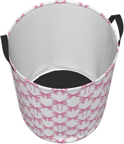 Pink Bow Large Laundry Basket,Collapsible Laundry Hamper With Handle Aesthetic Preppy Bowknot Coquette Room Decor,Round Waterproof Dirty Clothes Hamper Toy Organizer for Home Bedroom Bathroom Decor in Kuwait