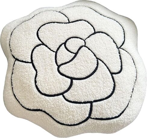 Floral Plush Pillow - 16.5 inch Camellia Stuffed Plush Throw Pillow - Home Sofa Bedroom Decoration (White) in Saudi Arabia