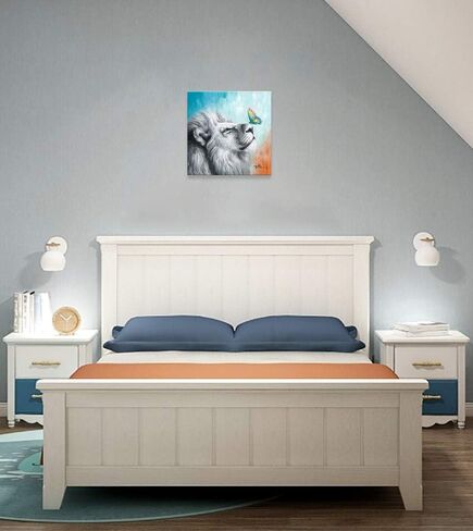 ATELIYISHU Colorful Lion Wall Art: Leon and Butterfly Canvas Wall Art Gray White Colorful Butterflies Pictures Decor 12"X12" in Saudi Arabia