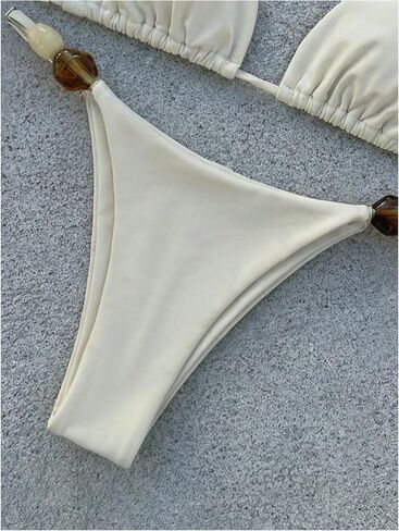 Floerns Women's Two Piece Triangle Thong Bikini Set Beaded String High Cut Swimsuit Beach Outfits in Kuwait