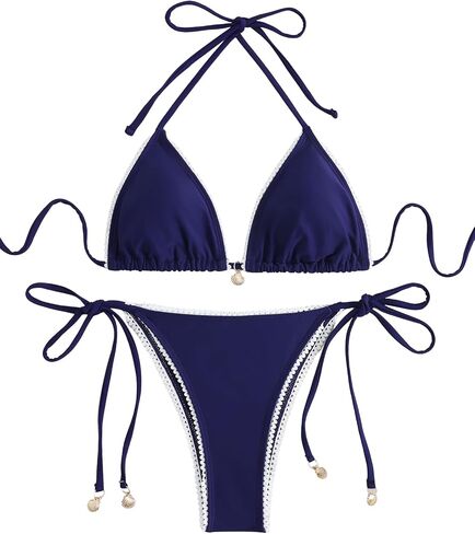 SEGT Women's Lace Trim Sexy Bikini Sets 2 Piece Triangle Swimsuit Halter Side Tie Bathing Suit in Saudi Arabia