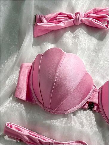 GORGLITTER Women's Strapless Bandeau Satin Bikini Sets High Waisted Thong Swimsuits Cheeky Sexy Bathing Suit Swimwear in Kuwait