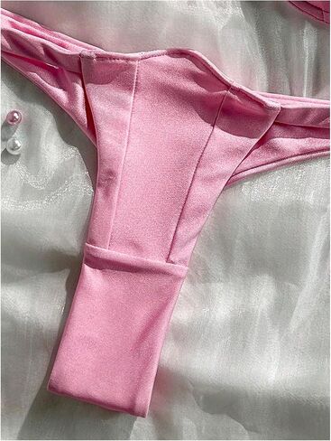GORGLITTER Women's Strapless Bandeau Satin Bikini Sets High Waisted Thong Swimsuits Cheeky Sexy Bathing Suit Swimwear in Kuwait