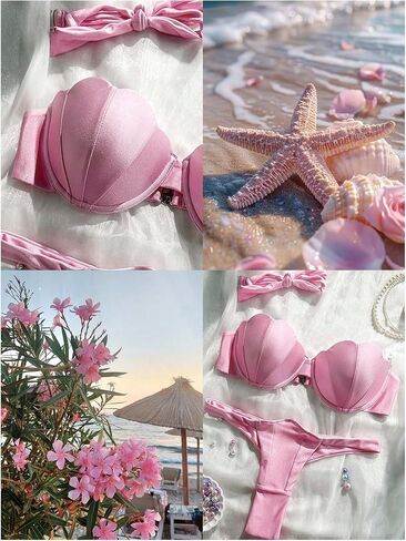 GORGLITTER Women's Strapless Bandeau Satin Bikini Sets High Waisted Thong Swimsuits Cheeky Sexy Bathing Suit Swimwear in Kuwait