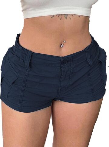 SEMATOMALA Women's Cargo Y2K Girls Mini Shorts Elastic Waist Casual Summer Slim Fitted Vintage Harajuku Micro Shorts in Kuwait