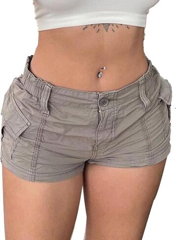 SEMATOMALA Women's Cargo Y2K Girls Mini Shorts Elastic Waist Casual Summer Slim Fitted Vintage Harajuku Micro Shorts in Kuwait