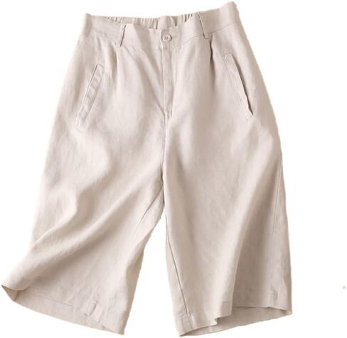 Women Cotton Linen Shorts High Waisted Solid Casual Loose Wide Leg Summer Fashion Shorts with Elastic Waist M-3XL in Saudi Arabia