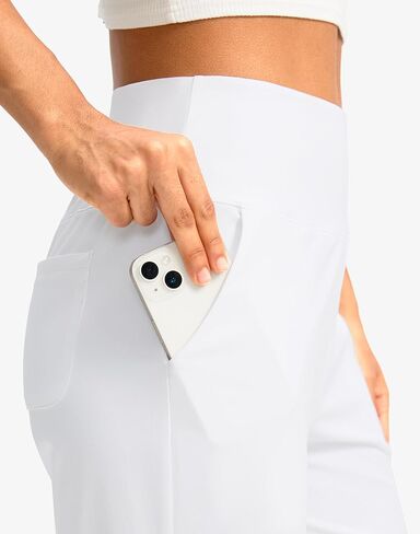 G Gradual Women's Bermuda Long Shorts with Pockets 5" High Waisted Knee Length Shorts for Women Walking Athletic Workout(White-L5,S) in Kuwait
