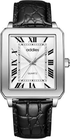 addies Vintage Watch for Men Analog Quartz Roman Numerals Black Leather Strap 30 M Waterproof Rectangle Watches in Kuwait