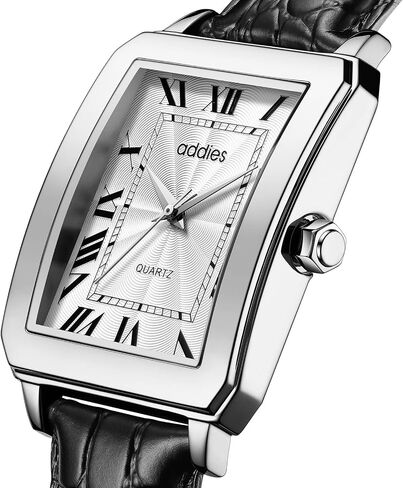 addies Vintage Watch for Men Analog Quartz Roman Numerals Black Leather Strap 30 M Waterproof Rectangle Watches in Kuwait