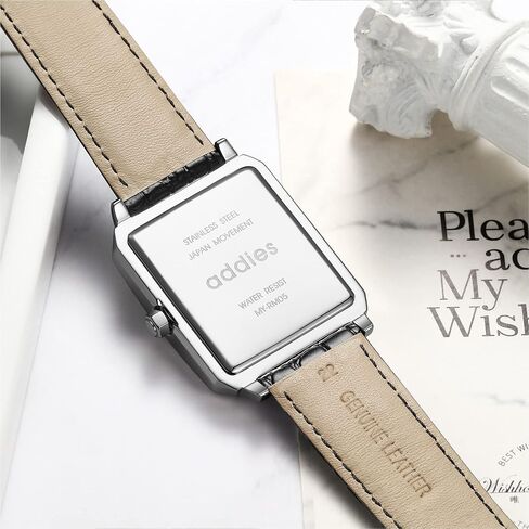 addies Vintage Watch for Men Analog Quartz Roman Numerals Black Leather Strap 30 M Waterproof Rectangle Watches in Kuwait