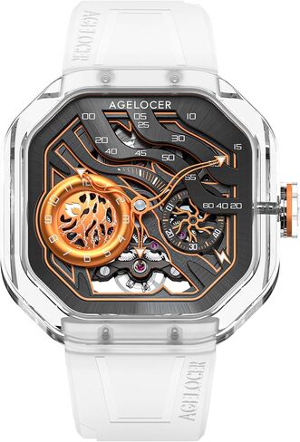 AGELOCER Original Design Volcano Series Full Transparent Crystal Case, Luxury Skeleton Automatic Mechanical Watches for Men, Waterproof Sports Fashion Watch Luminous Gift in Saudi Arabia
