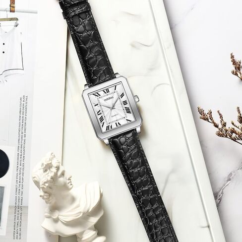 addies Vintage Watch for Men Analog Quartz Roman Numerals Black Leather Strap 30 M Waterproof Rectangle Watches in Kuwait