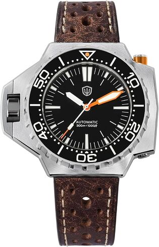 watchdives WD1968 Automatic Dive Watch for Men, 300M Water Resistant Sapphire Crystal Watch, Full Lume Ceramic Bezel BGW9 Luminous, 316L Stainless Steel Mechanical Watch with Leather Strap in Saudi Arabia