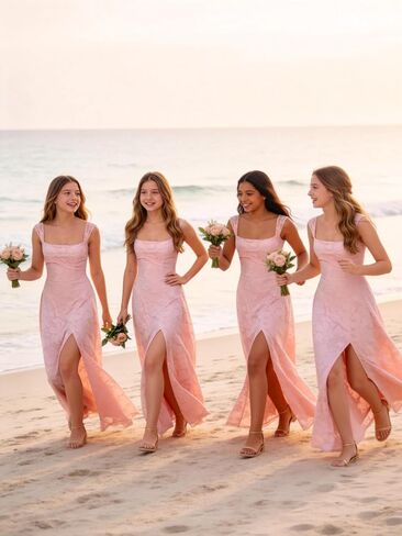 Square Neck Junior Bridesmaid Dresses Floral Lace Flower Girl Dress for Wedding Ruched Slit Girls Formal Dress 2-16Y in Kuwait