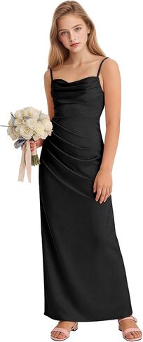 Junior Bridesmaid Dresses Cowl Neck Satin Formal Dress Spaghetti Straps Sheath Flower Girl Dress for Wedding Party in Kuwait