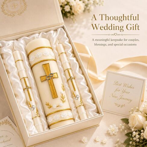Unity Candles for Wedding Ceremony Set,Wedding Candles 1 Pillar 11.5 Inch and 2 Taper 10 Inch Set 3,Catholic Religious Ceremony Accessories,Velas para Boda (Cross & Rings) in Saudi Arabia