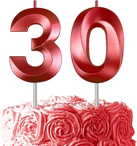 Red Birthday Candles 3D Design Number 30 Candle Cake Topper for Boy Girl Wedding Anniversary Birthday Party Cake Decorations Supplies in Saudi Arabia
