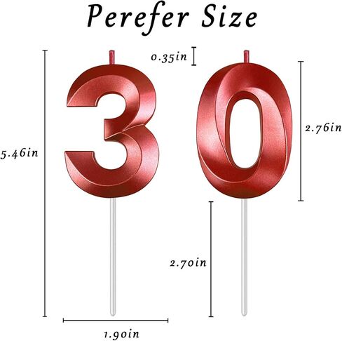 Red Birthday Candles 3D Design Number 30 Candle Cake Topper for Boy Girl Wedding Anniversary Birthday Party Cake Decorations Supplies in Saudi Arabia