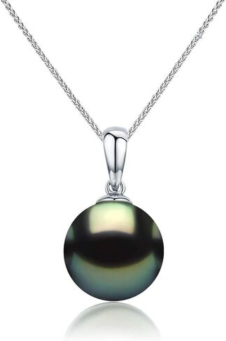 CHAULRI Real Gold 9-10mm Tahitian Black Pearl 18K Pendant Necklace w/ 18 Inch 18K Gold Wheat Chain - Jewelry Gifts for Women in Saudi Arabia