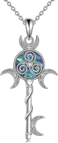Key Necklace Sterling Silver Triple Moon Key Pendant Abalone Shell Jewelry Gift for Women Wife Mother in Kuwait
