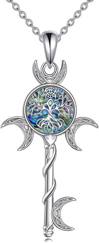 Key Necklace Sterling Silver Triple Moon Key Pendant Abalone Shell Jewelry Gift for Women Wife Mother in Kuwait