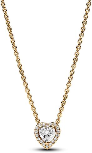 قلادة PANDORA Timeless Sparkling Heart Collier - قلادة مطلية بالذهب عيار 14 قيراط مع زركونيا مكعب - مجوهرات للنساء - تتضمن صندوق هدايا - 17.7 بوصة in Kuwait