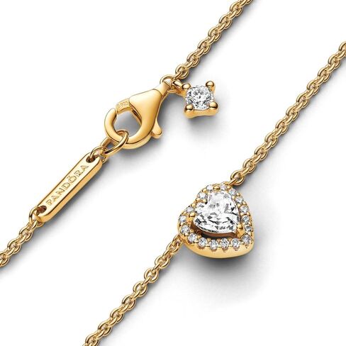 قلادة PANDORA Timeless Sparkling Heart Collier - قلادة مطلية بالذهب عيار 14 قيراط مع زركونيا مكعب - مجوهرات للنساء - تتضمن صندوق هدايا - 17.7 بوصة in Kuwait