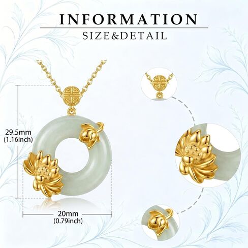 Jade Necklace 18K Yellow Gold Plated Jade Lotus Pendant Meaningful Healing Jewelry Gift for Women in Saudi Arabia