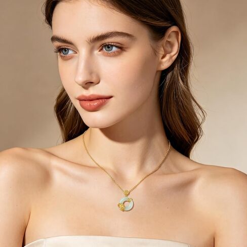 Jade Necklace 18K Yellow Gold Plated Jade Lotus Pendant Meaningful Healing Jewelry Gift for Women in Saudi Arabia