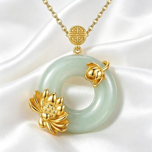 Jade Necklace 18K Yellow Gold Plated Jade Lotus Pendant Meaningful Healing Jewelry Gift for Women in Saudi Arabia