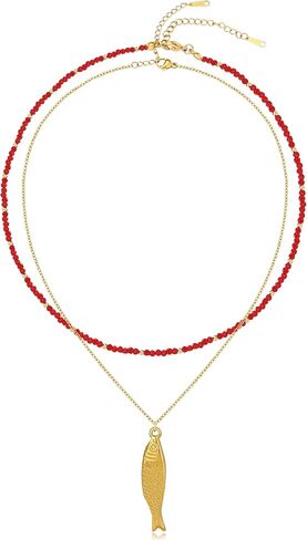 Gold Charm Necklace for Women, Western Boho Fish Charm Holder Carabiner Paperclip Chain Necklaces with Star Moon Horseshoe Shell Pendant Charms Celestial Choker Necklaces Gifts in Saudi Arabia