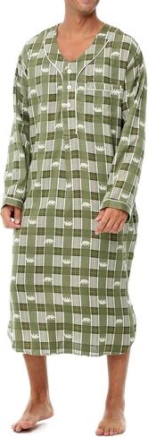 Alexander Del Rossa Men's Cotton Flannel Sleep Shirt, Long Sleeve Henley, Night Shirt with Pocket (A0471) in Kuwait