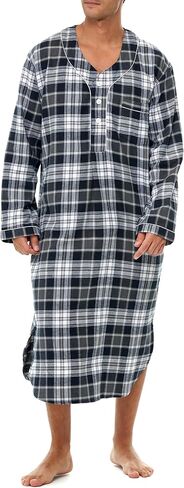 Alexander Del Rossa Men's Cotton Flannel Sleep Shirt, Long Sleeve Henley, Night Shirt with Pocket (A0471) in Kuwait