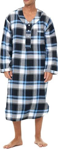 Alexander Del Rossa Men's Cotton Flannel Sleep Shirt, Long Sleeve Henley, Night Shirt with Pocket (A0471) in Kuwait